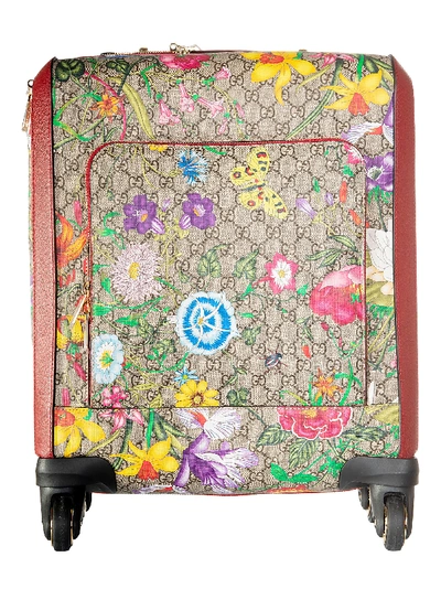 Shop Gucci Floral Printed Suitcase In Ebony