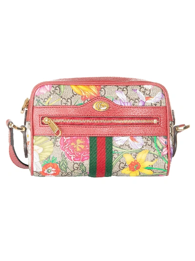 Shop Gucci Floral Printed Top Zip Camera Bag In Ebony