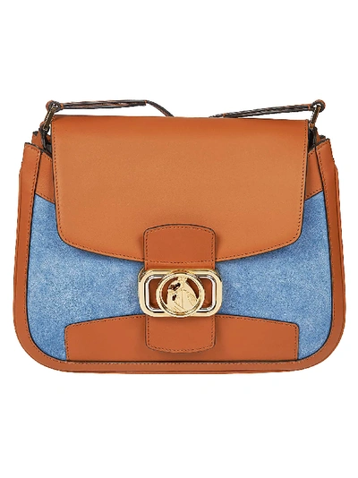 Shop Lanvin Logo Plaque Flap Shoulder Bag In Brown/blue