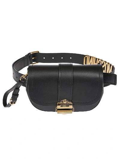 Shop Moschino Logo Plaque Belt Bag In Black/gold