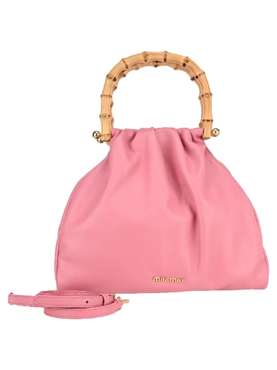 Shop Miu Miu Leather And Bamboo Tote Bag In Begonia Pink