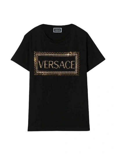Shop Young Versace Black T-shirt With Logo In Nero