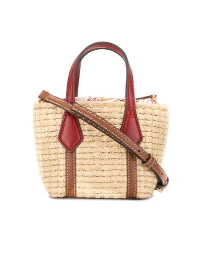 Shop Tory Burch Perry Straw Nano Tote In Natural/red