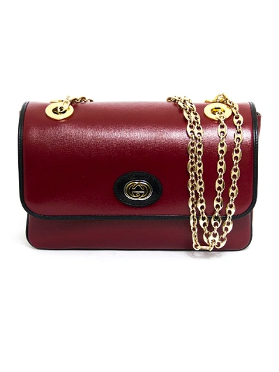 Shop Gucci Red Leather Shoulder Bag In New Cherry Red/black