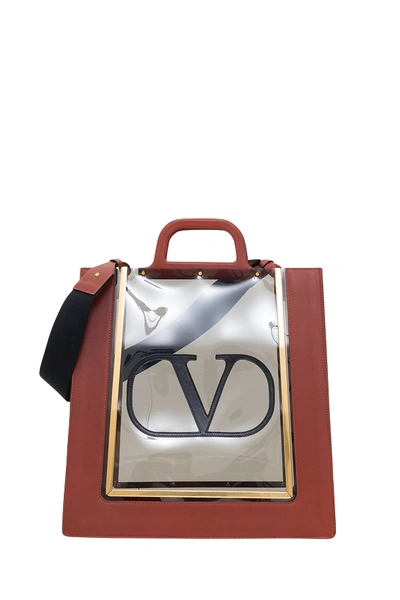 Shop Valentino Vlogo Transparent Tote Bag In Marrone