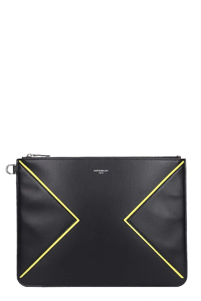 Shop Givenchy Clutch In Black Leather In Black/yellow