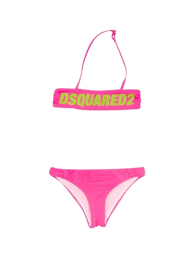Shop Dsquared2 Fuchsia Teen Bikini With Frontal Logo In Fucsia