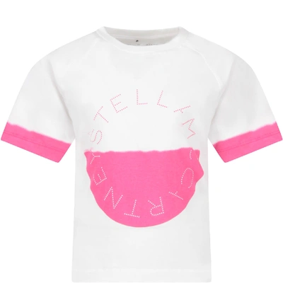 Shop Stella Mccartney White Girl T-shirt With Fuchsia Logo In Magnolia