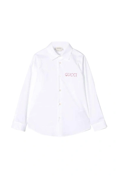 Shop Gucci Kids Shirt With Embroidery In White/multicolor