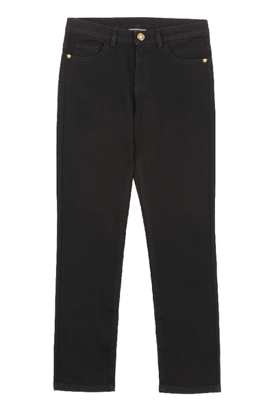 Shop Young Versace Stretch Cotton Jeans In Black