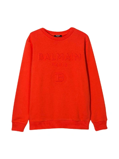 Shop Balmain Red Crew Neck Sweatshirt In Unica