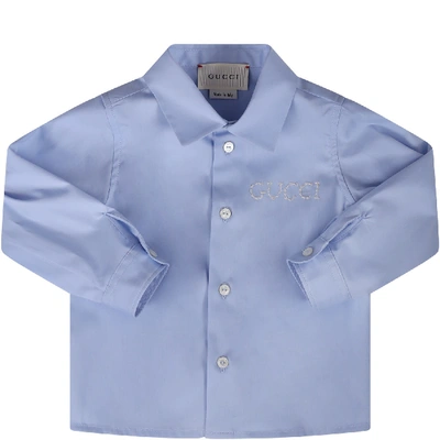Shop Gucci Light Blue Shirt For Baby Boy