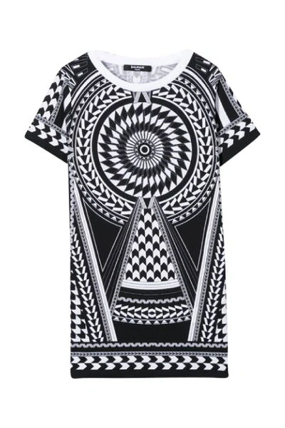 Shop Balmain Kids Geometric Print Dress In Bianco/nero