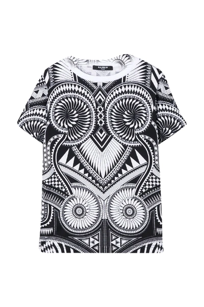 Shop Balmain Kids Abstract Print T-shirt In Bianco/nero