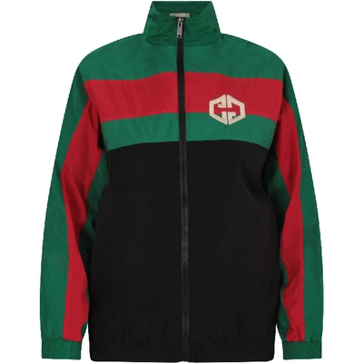 Shop Gucci Green, Red And Black Kids Windbreaker With Double Gg In Black Mix