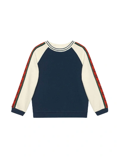 Shop Gucci Blue And White Sweatshirt With Red Side Bands In Prussian Blue