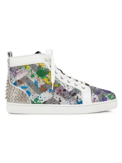 Shop Christian Louboutin Lou Spikes Iii Rainbow Sequin High-top Sneakers In Multi