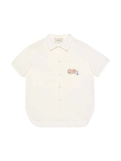Shop Gucci White Shirt With Frontal Embroidery In (soft White)