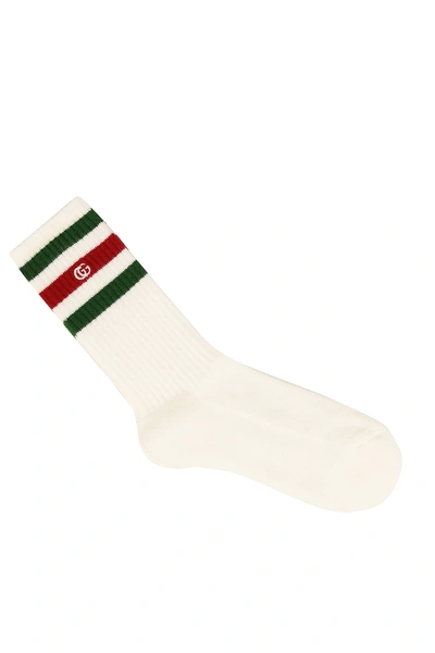 Shop Gucci Stretch Cotton Socks In (white/dark Green)