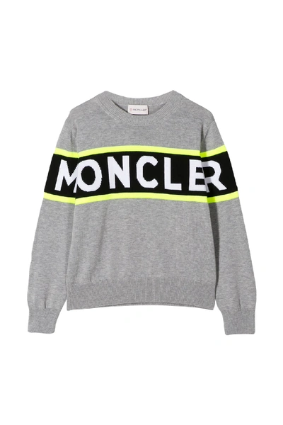 Shop Moncler Logo Intarsia Jumper In Grey