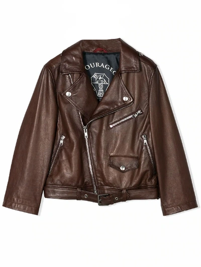 Shop Brunello Cucinelli Brown Leather Biker Jacket In Marrone