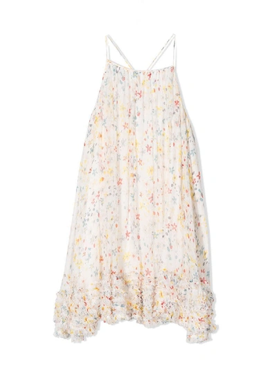 Shop Stella Mccartney Ivory Silk Floral Print Dress In Fiori