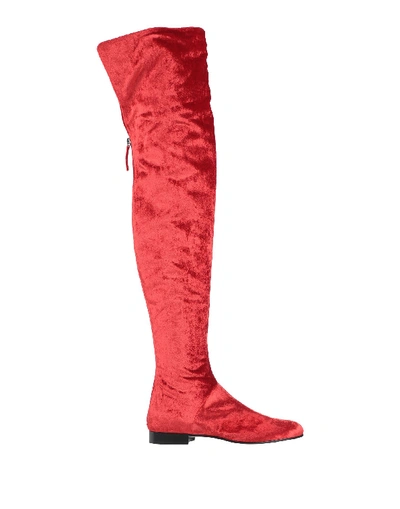 Shop Alberta Ferretti Woman Knee Boots Red Size 5 Textile Fibers