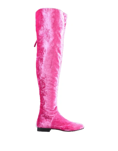 Shop Alberta Ferretti Woman Knee Boots Fuchsia Size 7 Textile Fibers In Pink