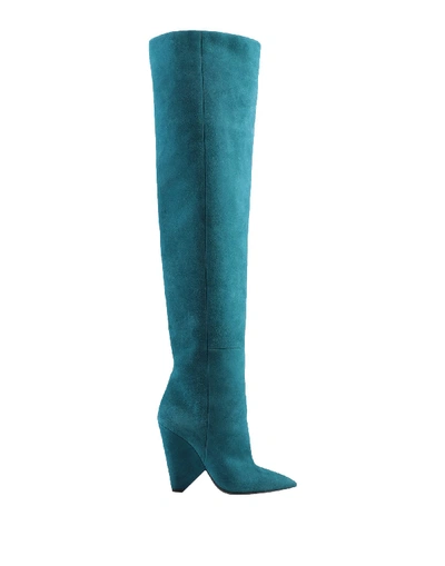 Shop Saint Laurent Boots In Deep Jade