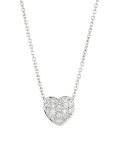 Shop Roberto Coin Tiny Treasures 0.15 Tcw Diamond And 18k White Gold Heart Pendant Necklace