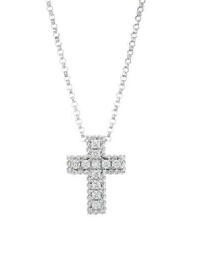 Shop Roberto Coin Venetian Princess 18k White Gold & Diamond Cross Pendant Necklace
