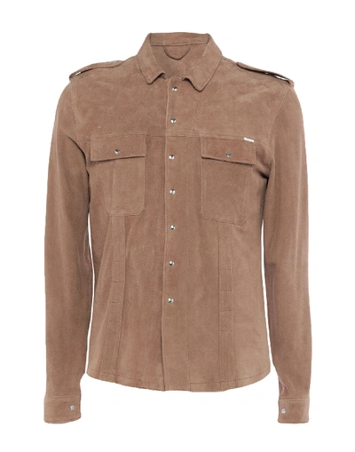 Shop Aglini Leather Jacket In Light Brown
