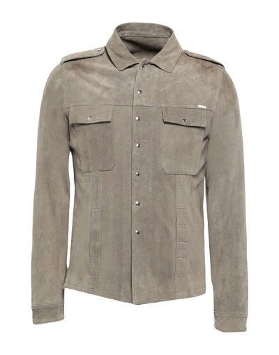 Shop Aglini Leather Jacket In Khaki