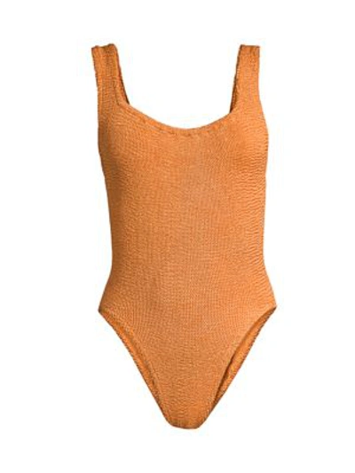 Shop Hunza G Women's Northern Soul Classic Knit One-piece Swimsuit In Metallic Copper