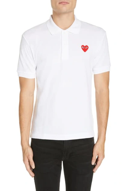 Shop Comme Des Garçons Play Heart Logo Slim Fit Polo In White