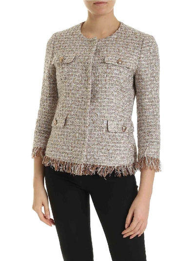 Shop Tagliatore Meg Crop Jacket In Beige And Brown