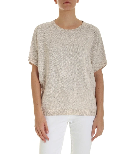 Shop Peserico Micro Sequins Oversize Pullover Dove Grey In Beige