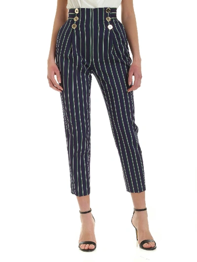 Shop Elisabetta Franchi Striped Trousers In Green Blue And White