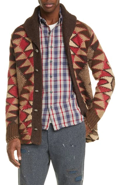 Shop Rrl Shawl Collar Belted Ranch Cardigan In Brown