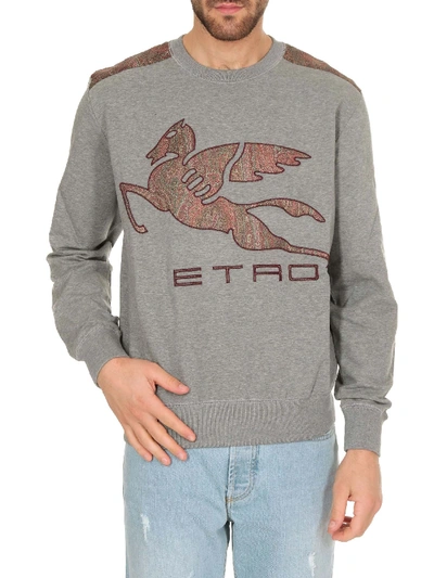 Shop Etro Sweatshirt In Melange Gray With Paisley Pegaso In Grey