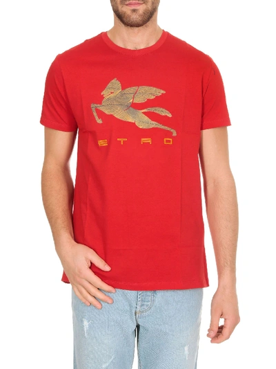 Shop Etro Pegaso Print T-shirt In Red