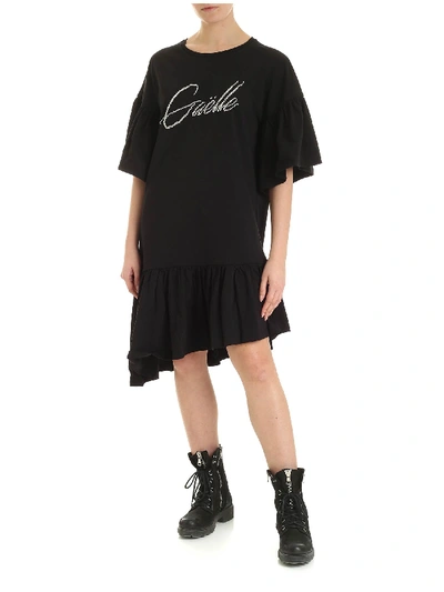 Shop Gaelle Paris Rhinestones Signature Logo Dress In Black