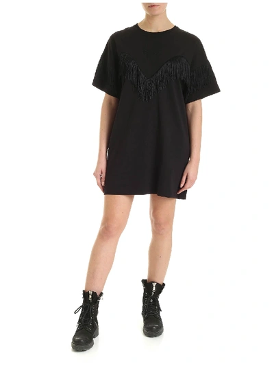 Shop Gaelle Paris Tone-on-tone Fringes Mini Dress In Black