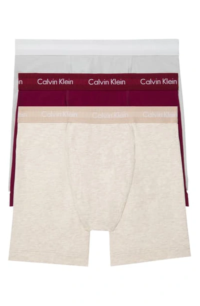 Shop Calvin Klein 3-pack Stretch Cotton Boxer Briefs In Grey Oatmeal Raisin