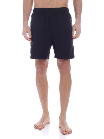 Shop Moncler Logo Band Swim Trunks In Blue