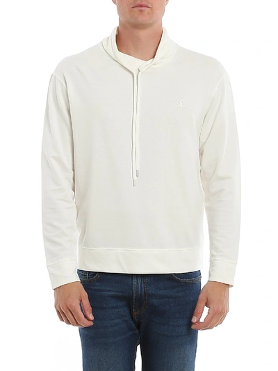 Shop Dondup Drawstring Collar Sweatshirt In White
