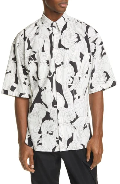 Shop Givenchy Floral Graphic Oversize Cotton Shirt In Black/white