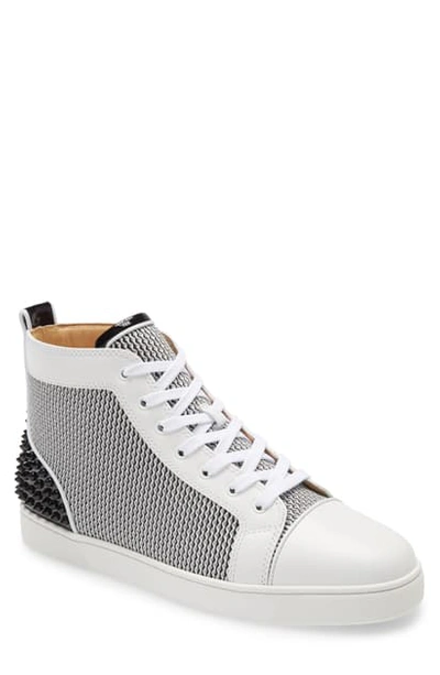 Shop Christian Louboutin Lou Spikes High Top Sneaker In Black/ White/ Black