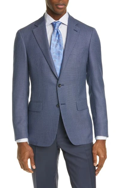 Shop Canali Kei Trim Fit Check Silk & Wool Sport Coat In Blue