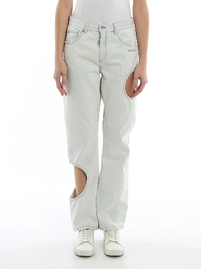 Shop Off-white Cut Out Details Jeans In Light Blue